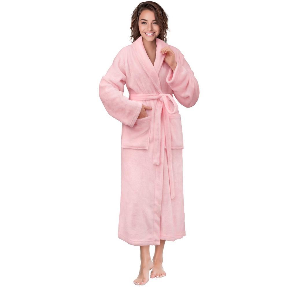 PAVILIA Womens Robe Fleece Plush Soft, Fluffy Fuzzy Cozy Warm Lightweight Bathrobe, Shower Spa House Long Robes for Women (Pink, 2X-3X) Product Image