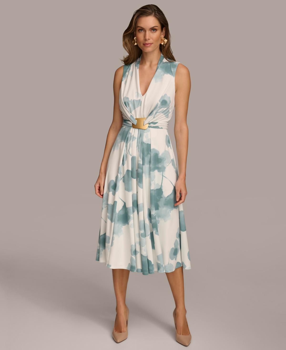 Women's Printed Waist-Wrap Midi Dress  Product Image