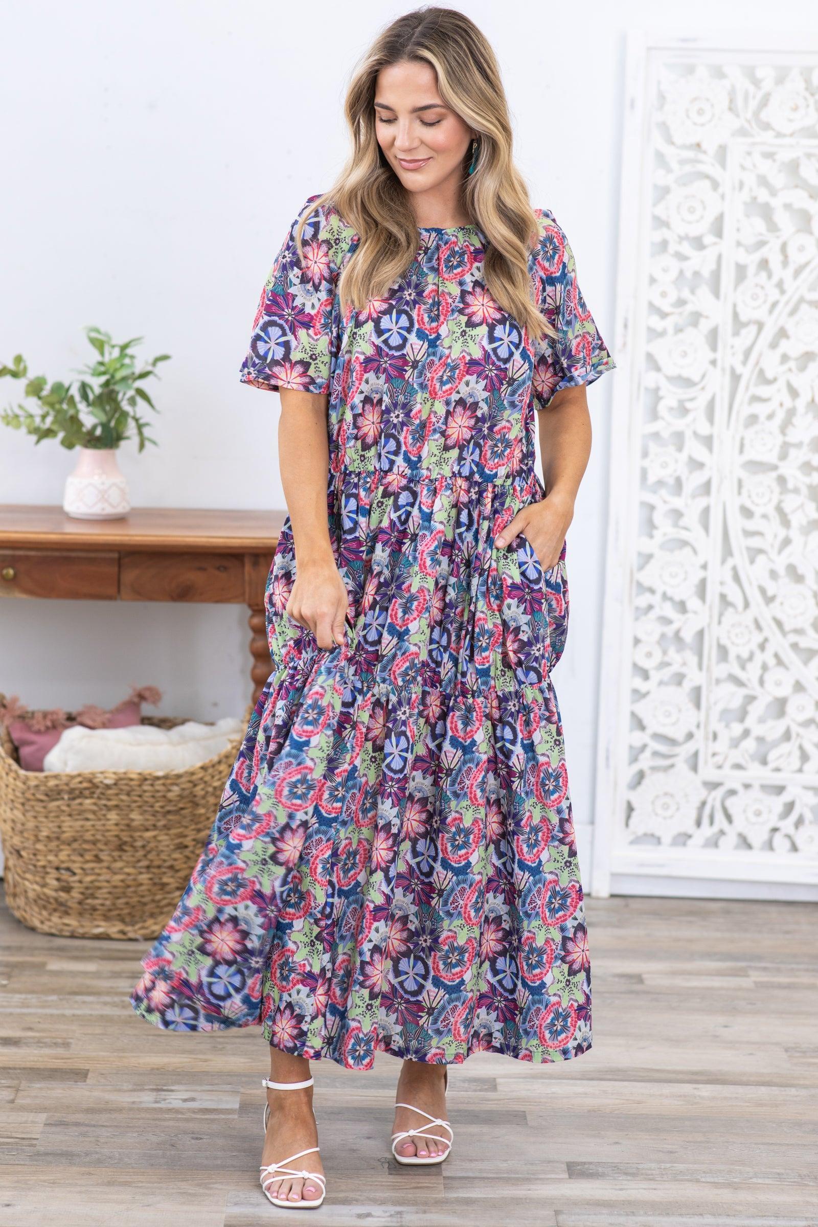 Green Floral Print Cotton Maxi Dress Product Image