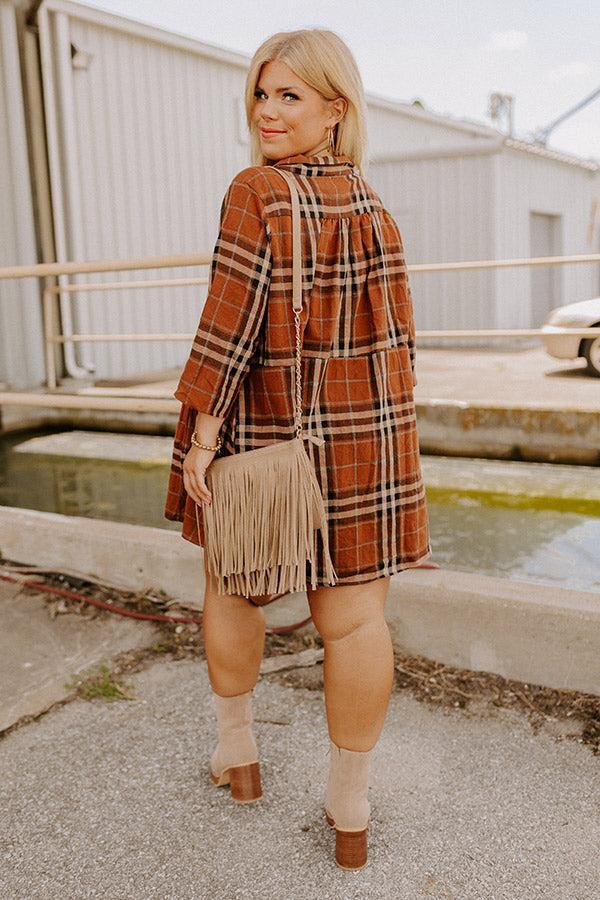 Cheery Mood Plaid Tunic Dress In Dark Camel Curves Product Image