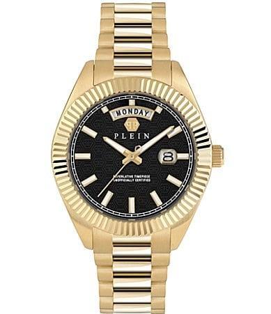 Philipp Plein Mens Date Superlative Gold Ion Plated Stainless Steel Bracelet Watch 42mm Product Image