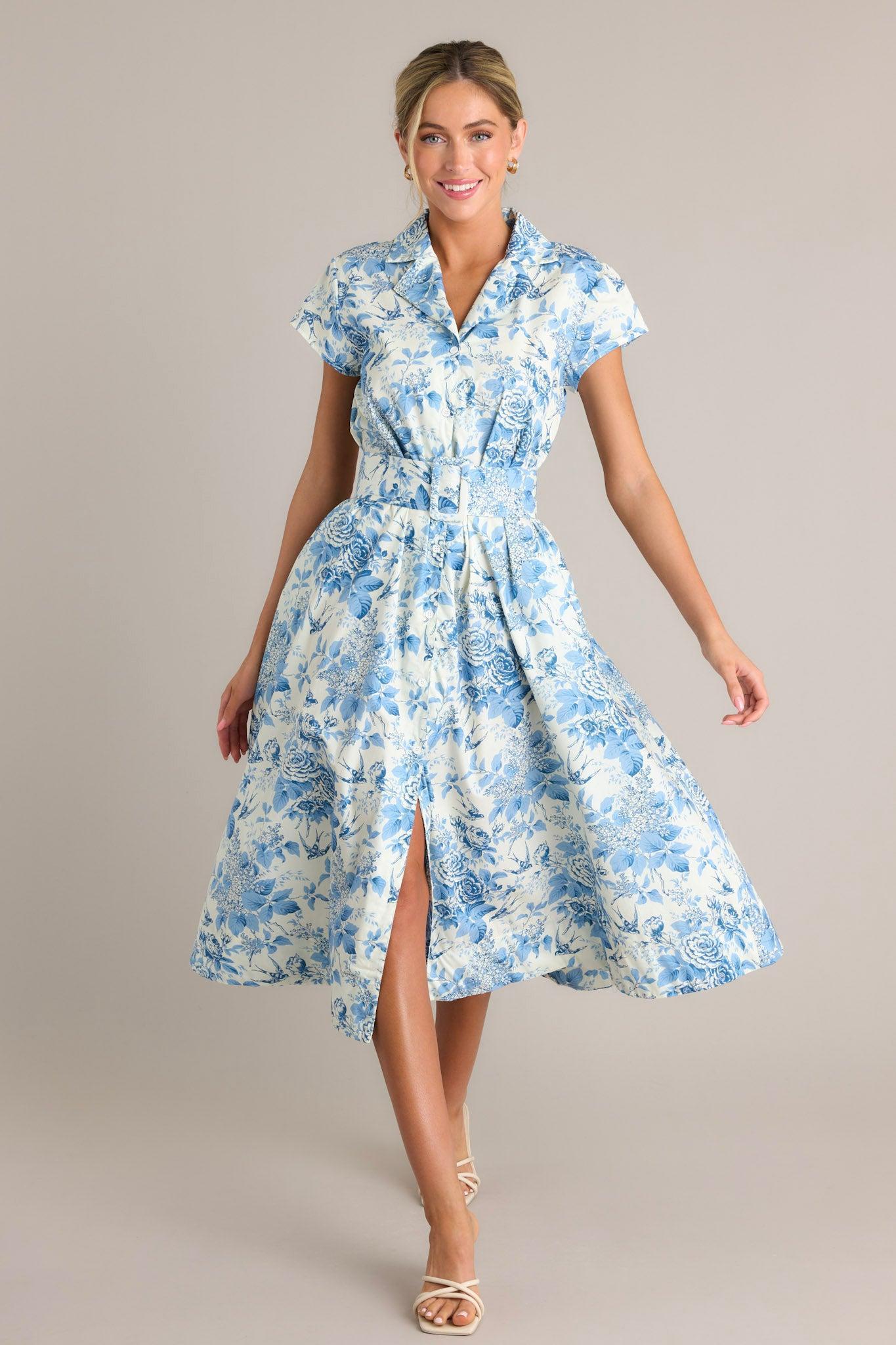 Even The Score Blue & White Midi Dress Product Image