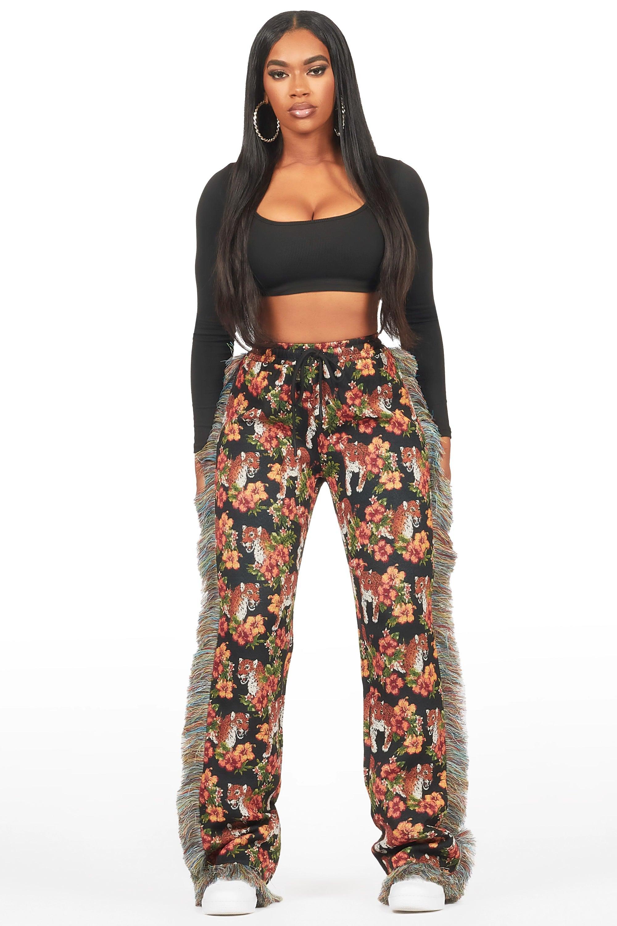 Alexsia Black Tapestry Stacked Pant Female Product Image