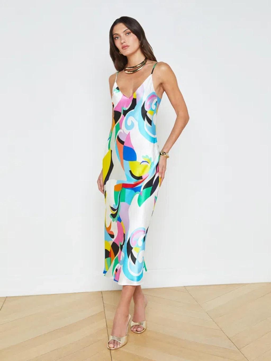 L AGENCE Seridie Silk Slip Dress In Multi Kaleidoscope Product Image