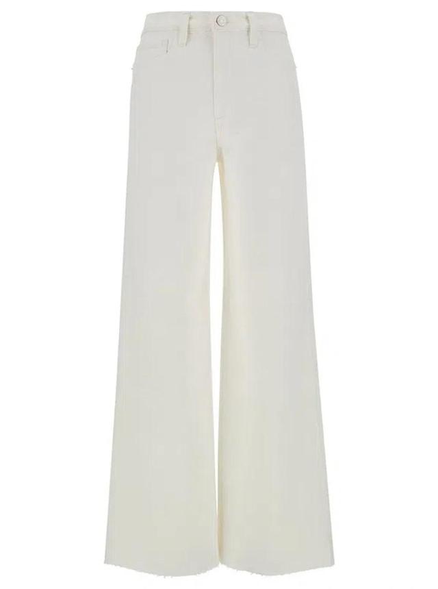 'le Jane' White Wide Leg Jeans With Tonal Buttons In Stretch Cotton Denim Woman In Natural Product Image