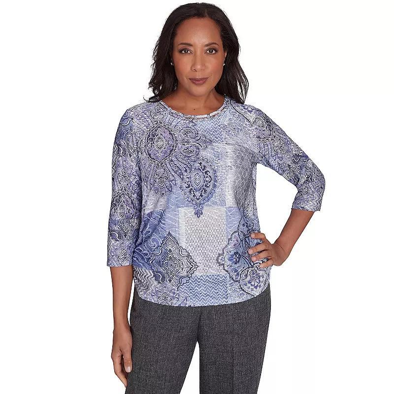 Womens Alfred Dunner Medallion Patchwork Beaded Top Product Image