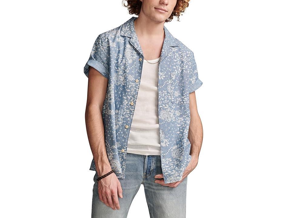 Lucky Brand Printed Chambray Camp Collar Short Sleeve Shirt (Indigo Print) Men's Clothing Product Image