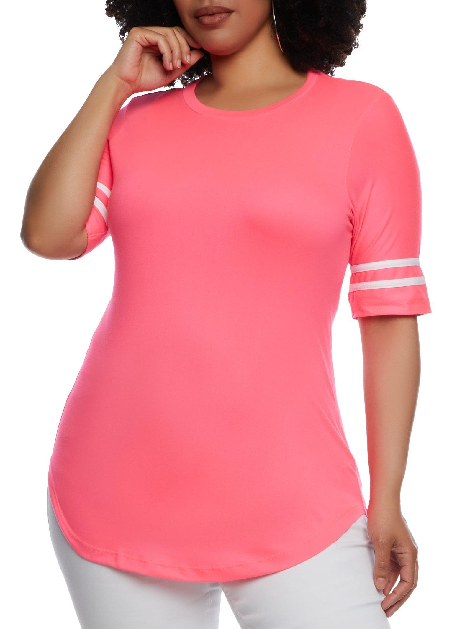 Womens Plus Size Varsity Striped Sleeve T Shirt Product Image