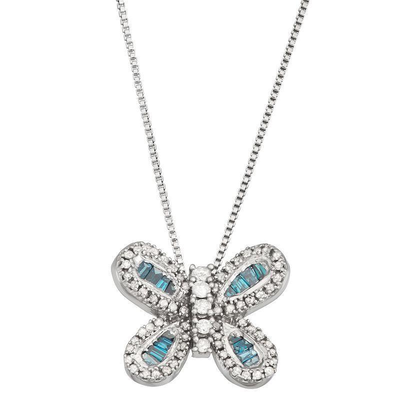 Jewelexcess 1/2 Carat T.W. Blue & White Diamond Sterling Silver Butterfly Pendant Necklace, Womens Product Image