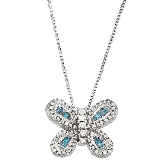 1/2 Carat T.W. Blue & White Diamond Sterling Silver Butterfly Pendant Necklace, Womens, Size: 18 Product Image