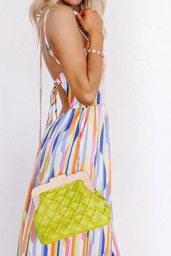 Seaside Oasis Faux Leather Woven Purse in Lime Punch Product Image