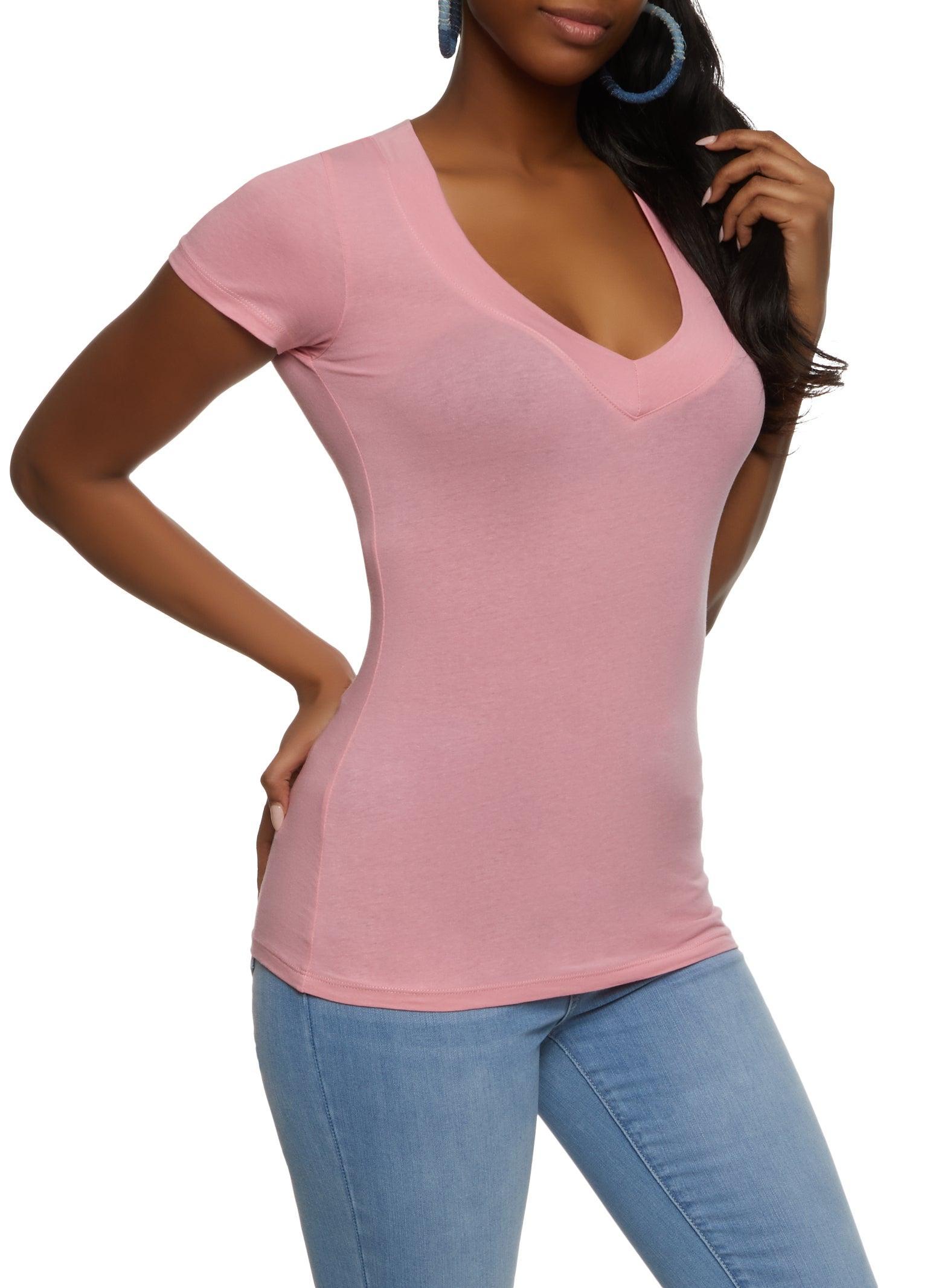 Womens Basic V Neck Short Sleeve Tee Product Image