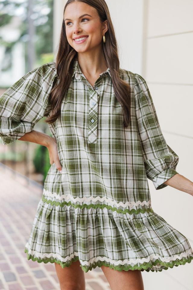 All You Can Be Olive Green Plaid Dress Female Product Image