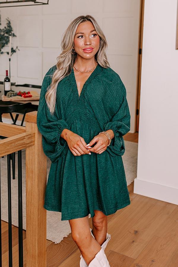 Around The Block Babydoll Dress In Hunter Green Product Image