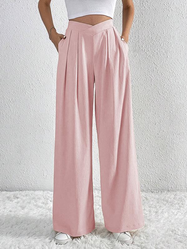 Loose Wide Leg Pleated Solid Color Pants Trousers product image