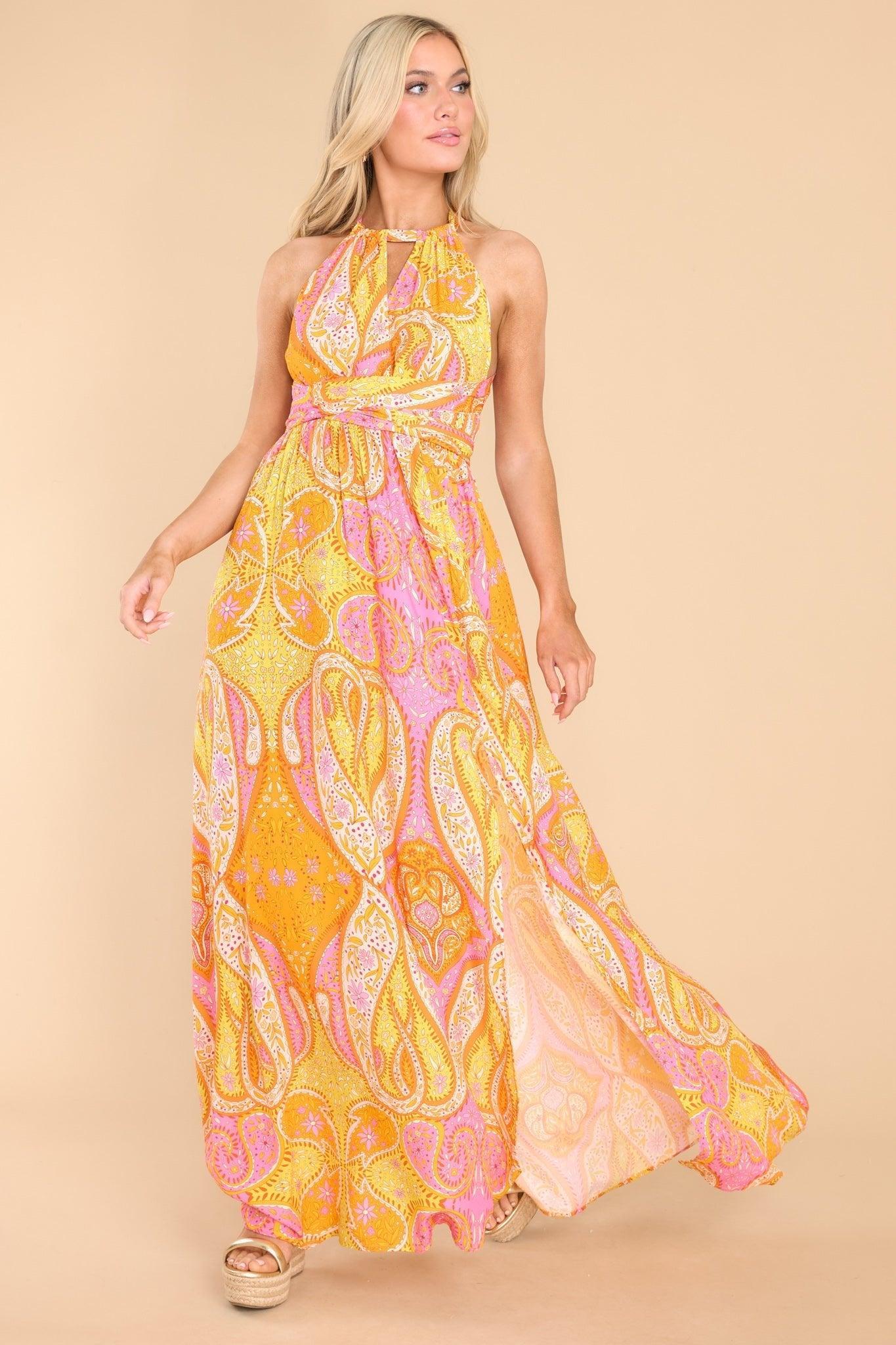 Meant For Me Tangerine Print Maxi Dress Orange Product Image