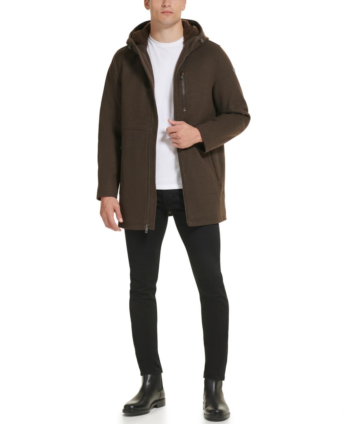 Kenneth Cole New York Long Sleeve Hooded Wool Blend Coat Product Image