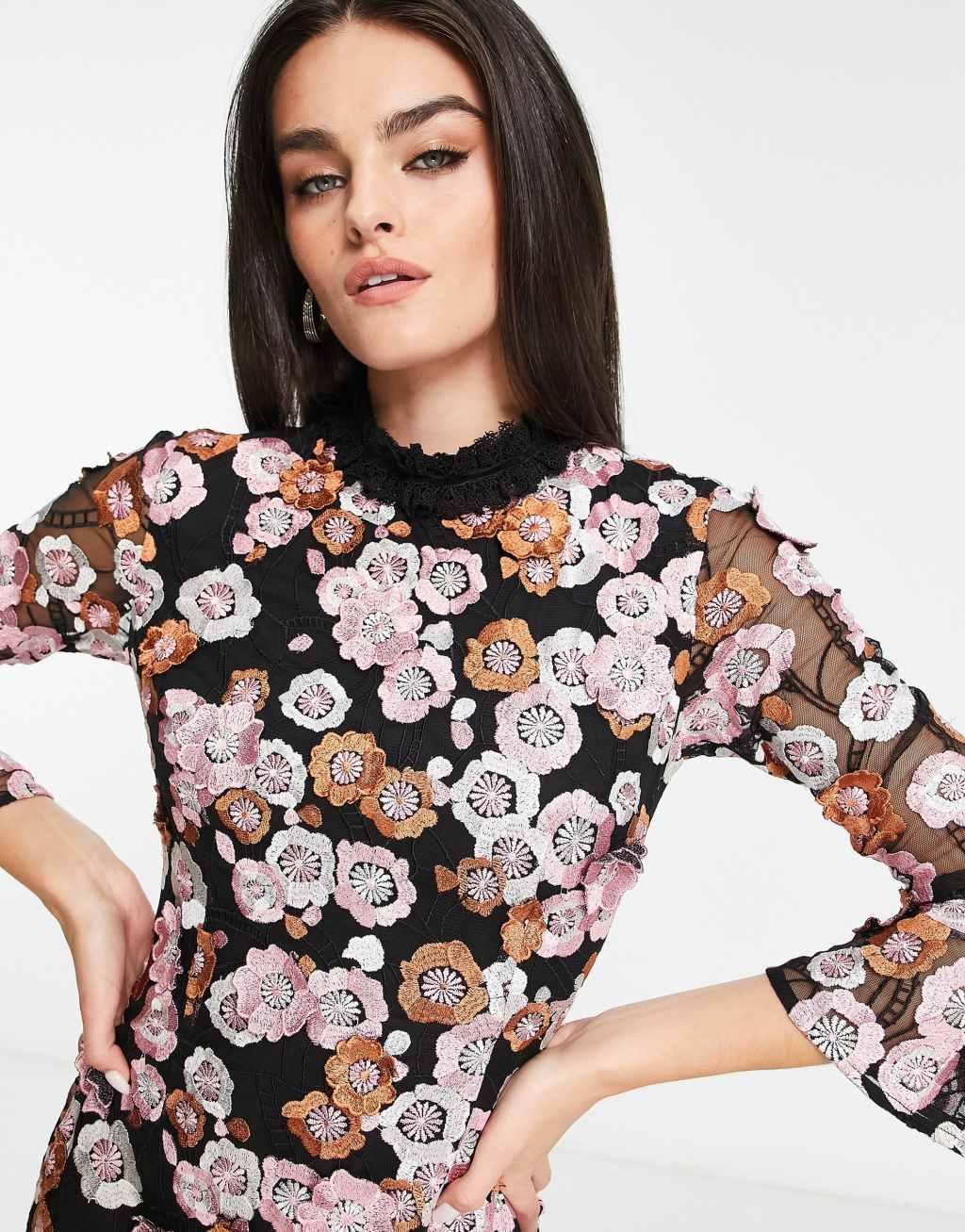 French Connection embellished 3D floral mini dress-Multi Product Image