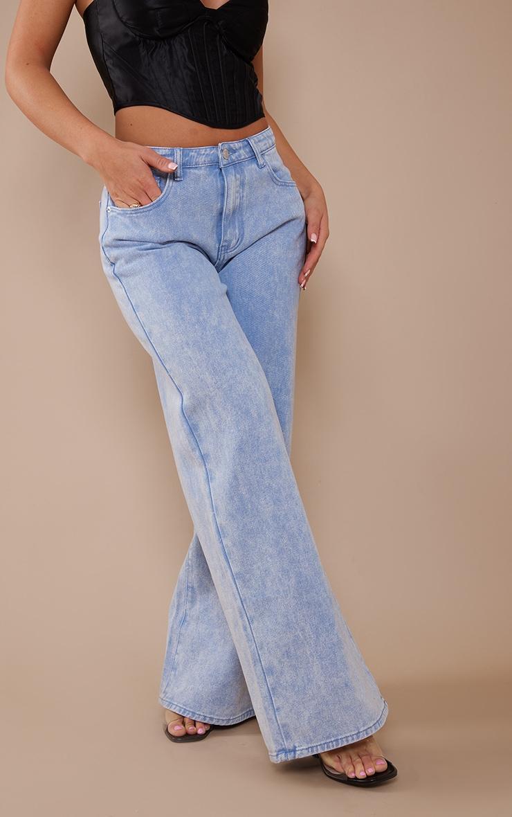 Washed Blue Wide Leg Low Rise Jeans Product Image