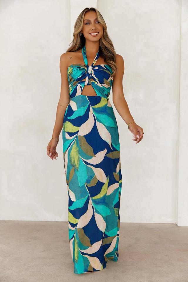 Flower Crown Halter Maxi Dress Navy Product Image