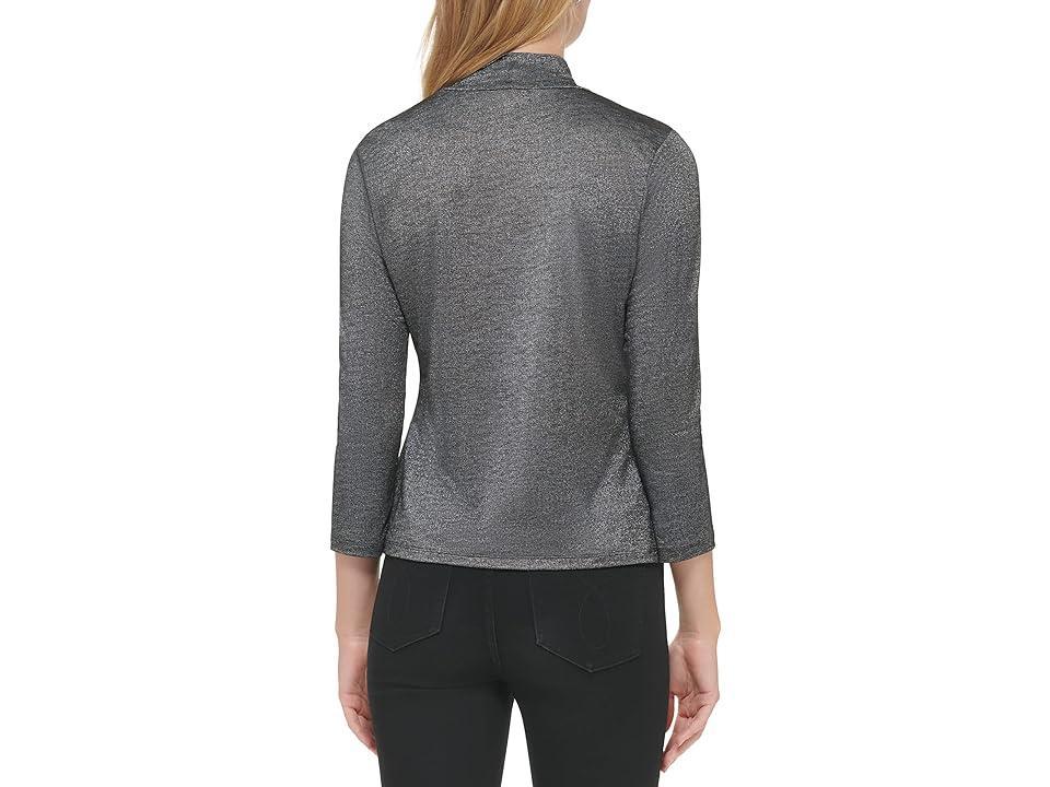 Calvin Klein 3/4 Sleeve with Shirred Shoulder Silver) Women's Clothing Product Image