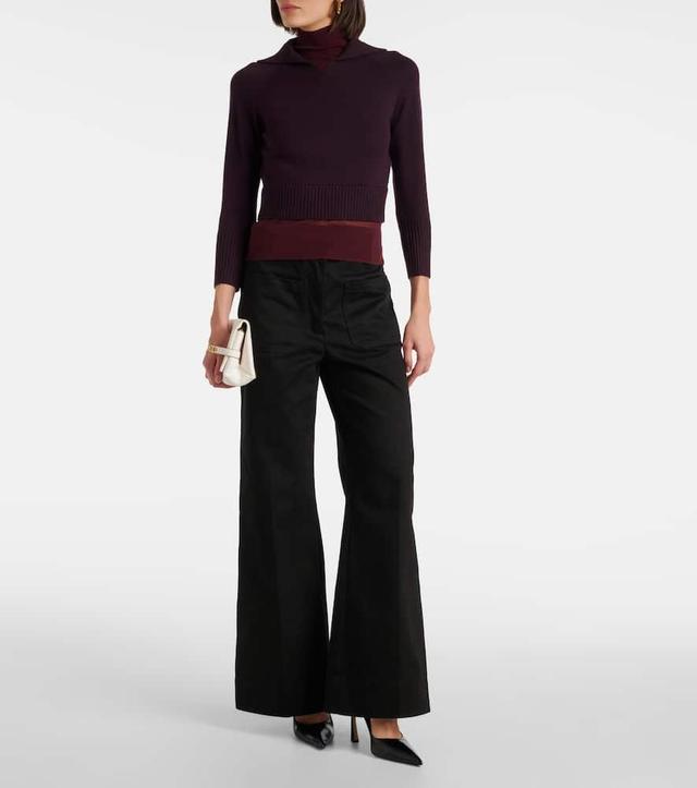 Double-layered Wool-cotton Top In Burgundy Product Image