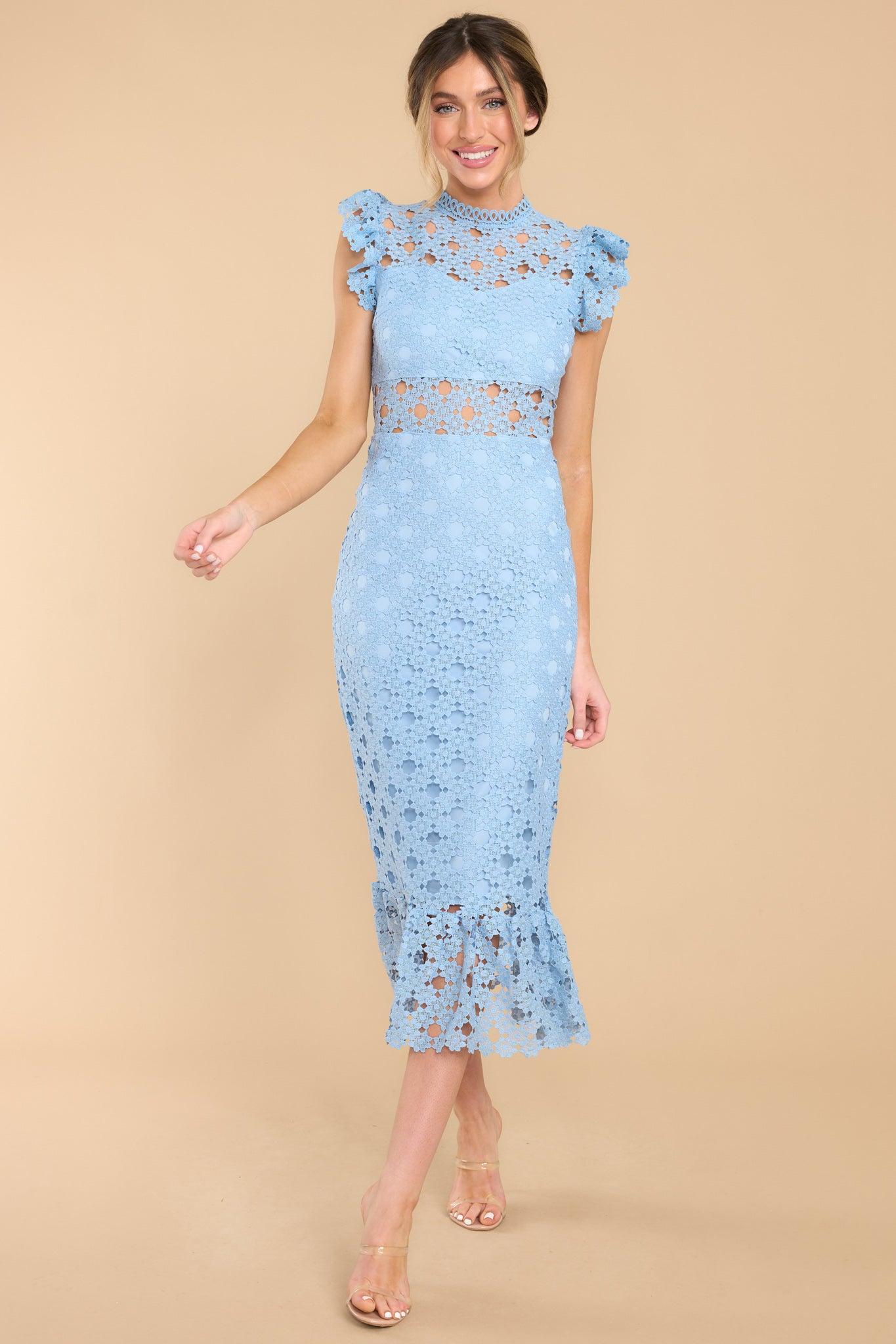 Love's High Hopes Sky Blue Crochet Midi Dress Product Image