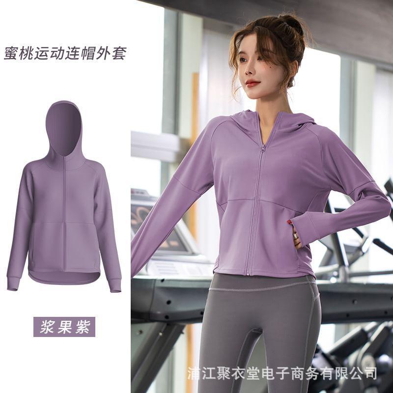 Stand Collar Plain Panel Zip Hoodie Product Image