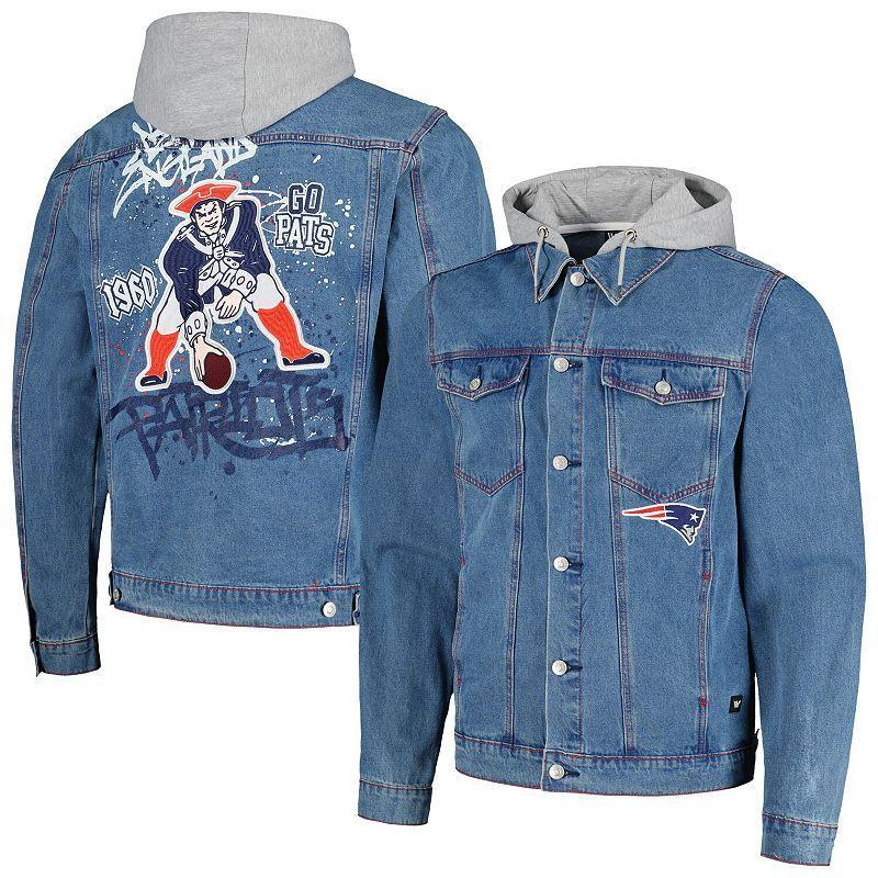 Men's New England Patriots Hooded Full-Button Denim Jacket Product Image