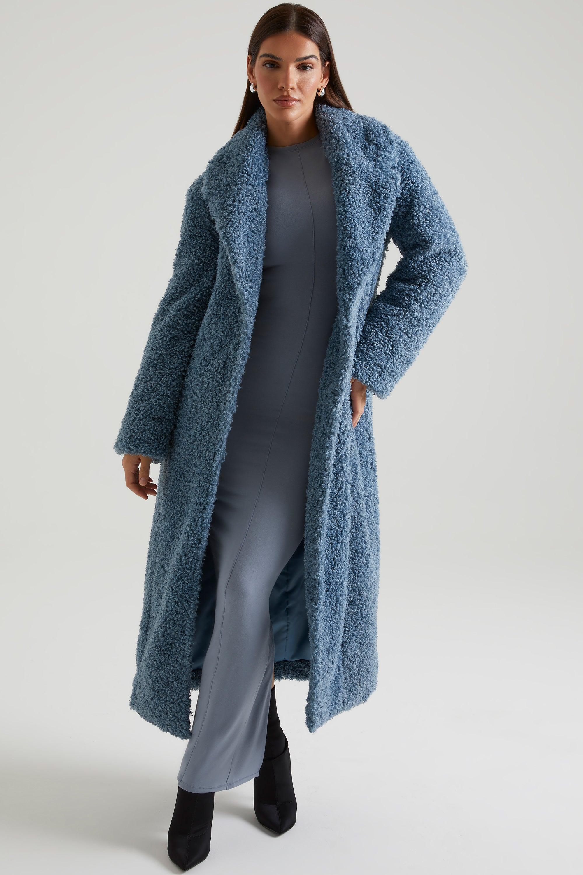 Long Shearling Coat in Blue Product Image