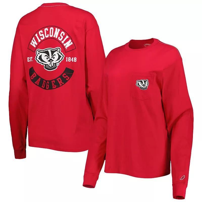 Womens League Collegiate Wear Wisconsin Badgers Oversized Pocket Long Sleeve T-Shirt Product Image