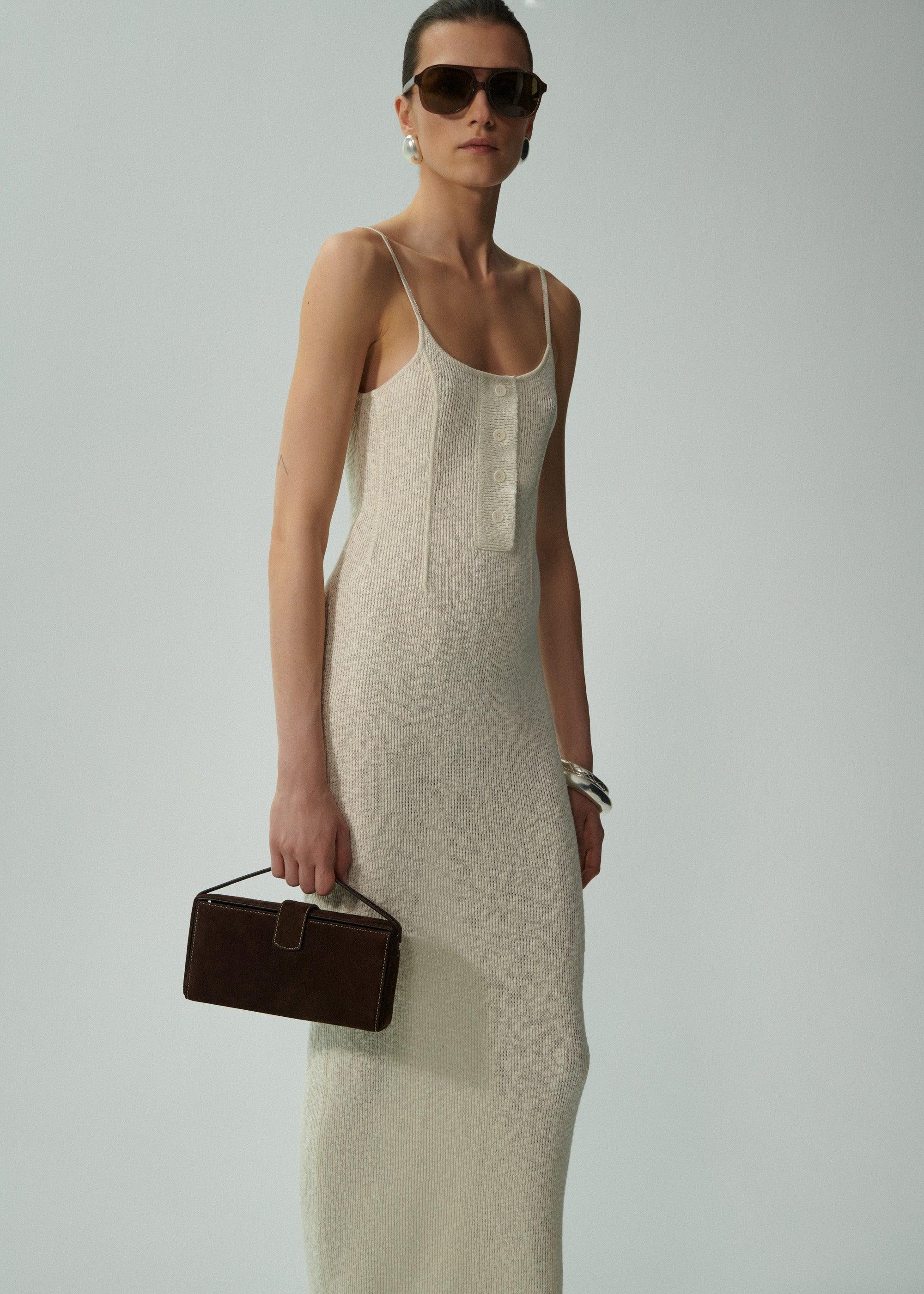 Thin knit maxi dress in cream Product Image