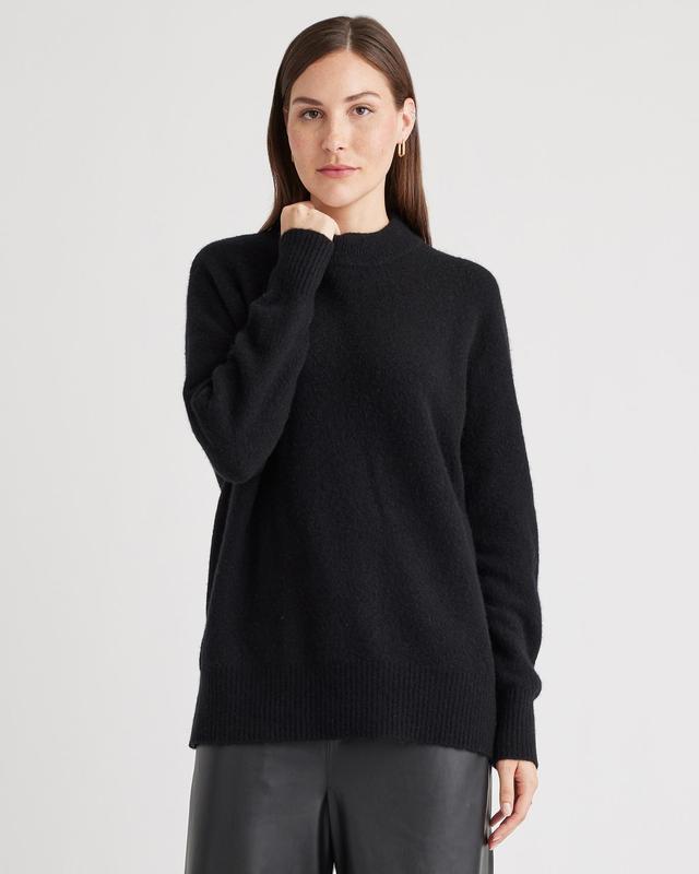 Womens Superfine Merino Wool Boucle OverSized Crewneck Sweater in Black, Size Medium by Quince Product Image