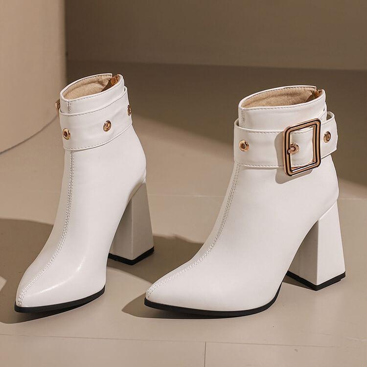 Block Heel Pointed buckled Short Boots Product Image