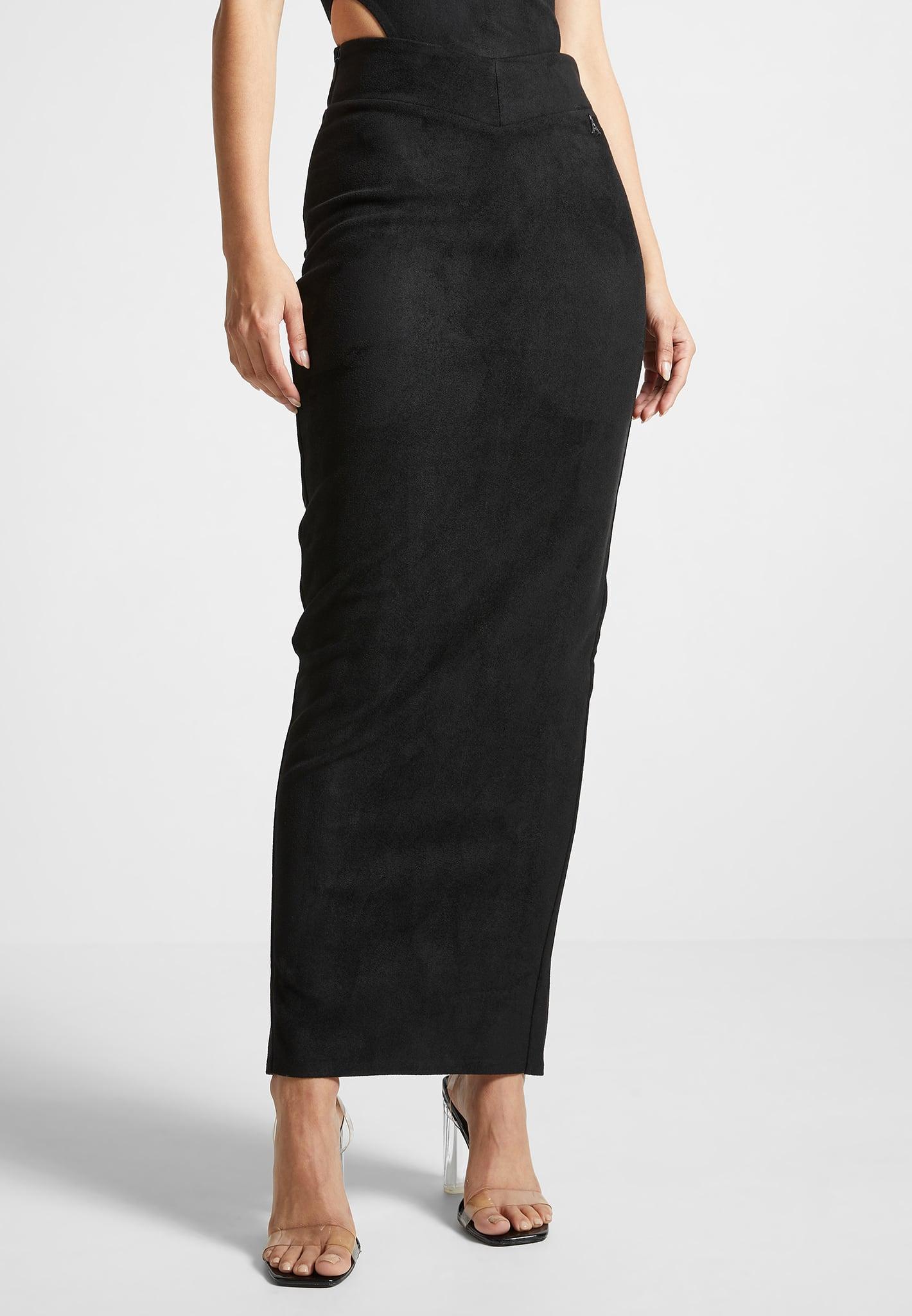 Vegan Suede Midaxi Skirt - Black Female Product Image