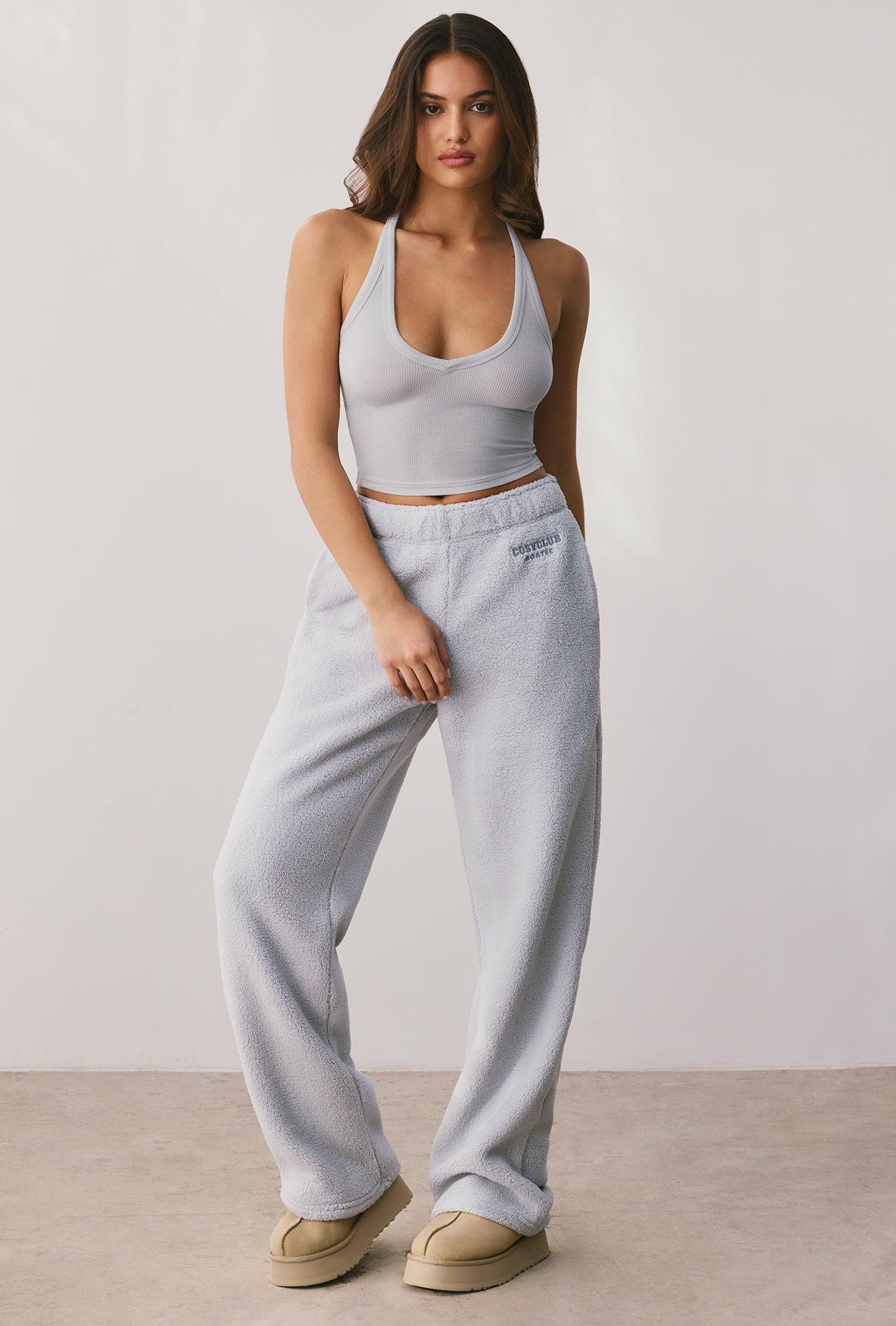 Fleece Wide Leg Joggers in Fog Product Image