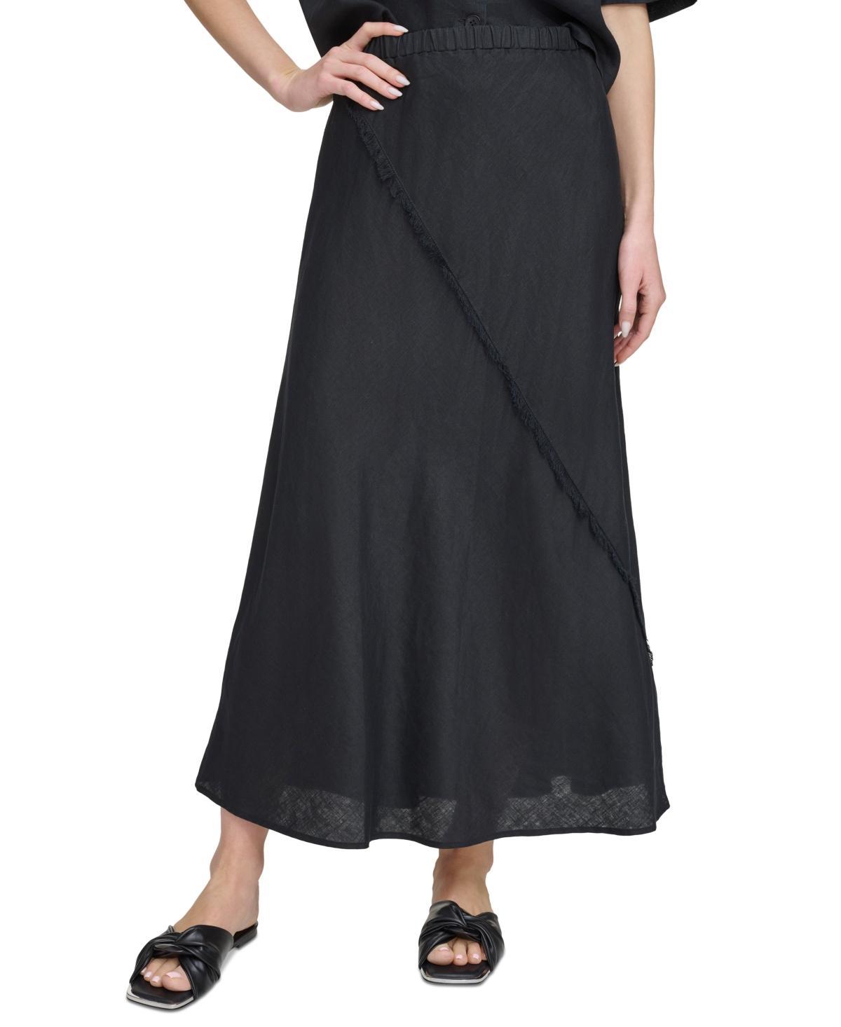 Dkny Womens Pull-On Fringe-Trim Linen Skirt product image