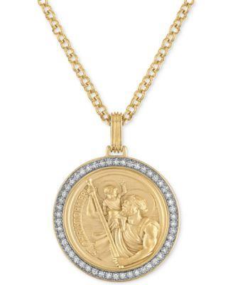 Esquire Mens Jewelry Diamond St. Christopher Medallion 22 Pendant Necklace (1/4 ct. t.w.) in 18k Gold-Plated Sterling Silver, Created for Macys Product Image