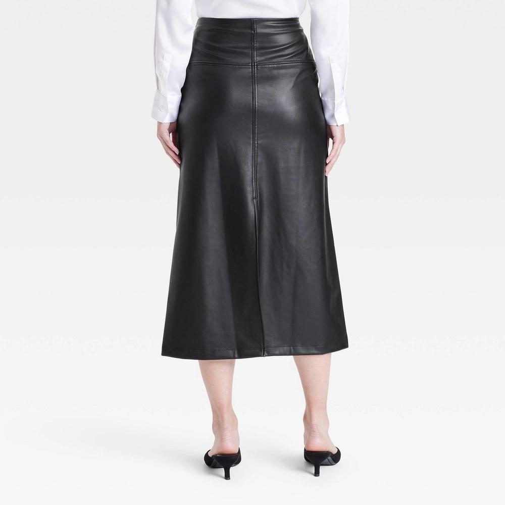 Women's Faux Leather Midi Skirt - A New Day™ Black 10 Product Image