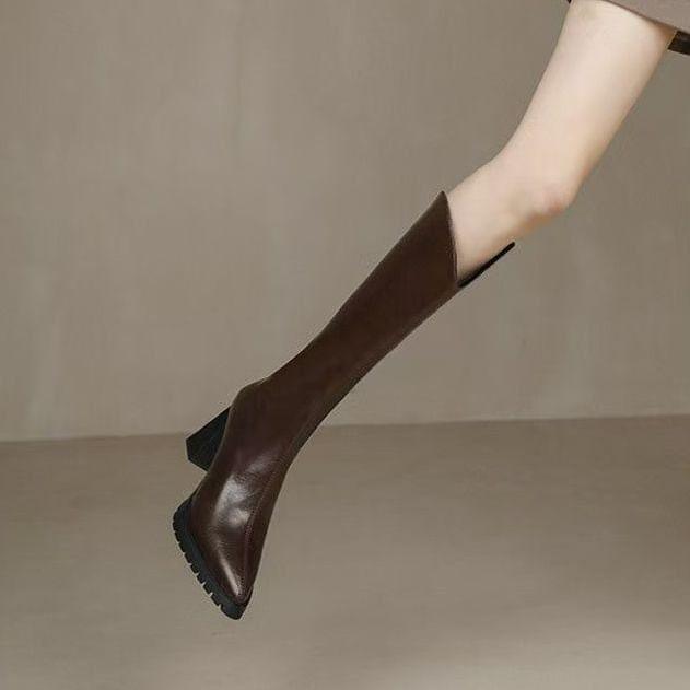 Chunky Heel Plain Tall Boots Product Image