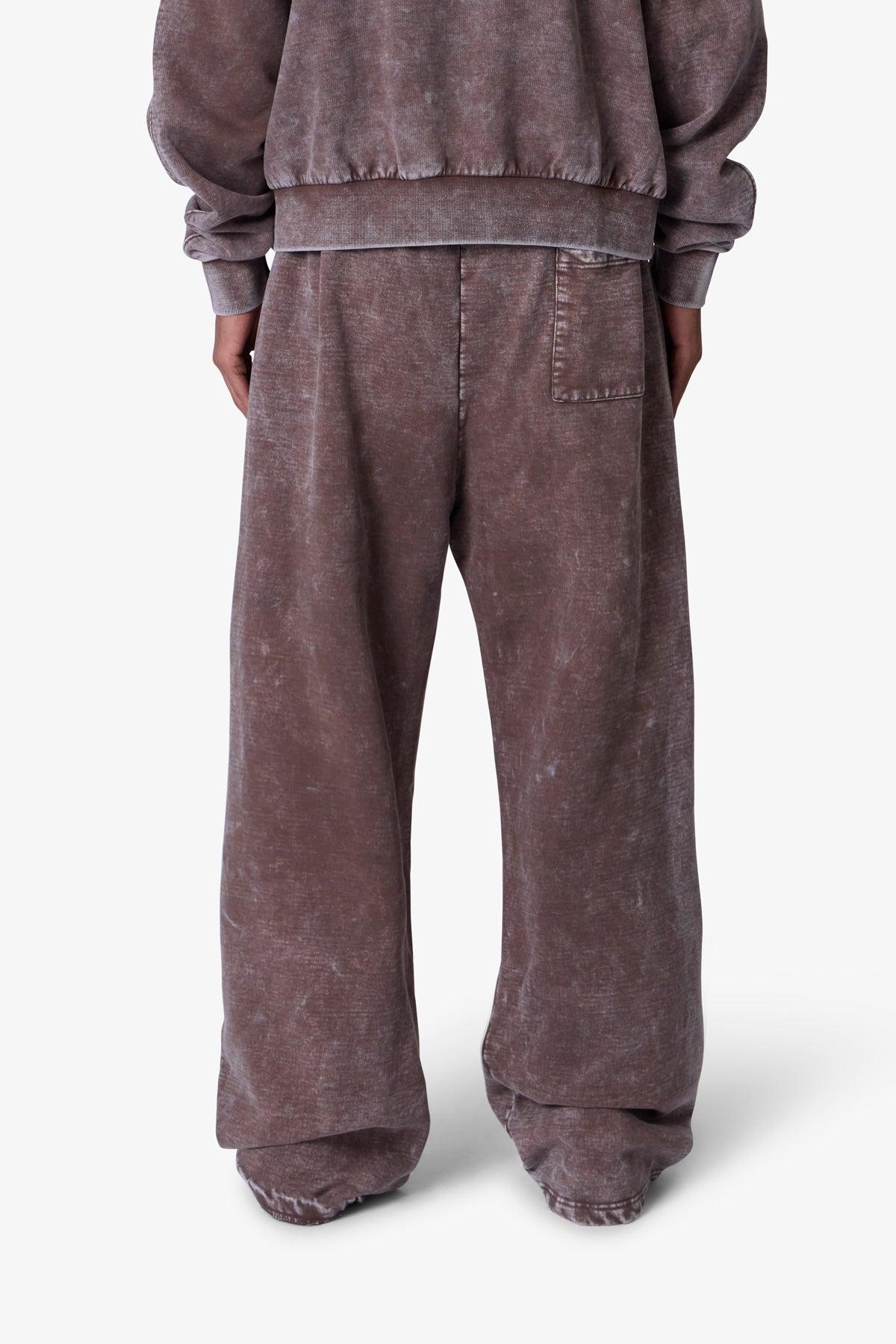 Frayed Seam Acid Wash Sweatpants - Brown Product Image