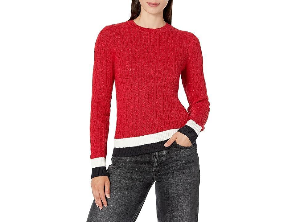 Tommy Hilfiger Crew Neck Cable Sweater (Scarlet Multi) Women's Sweater Product Image