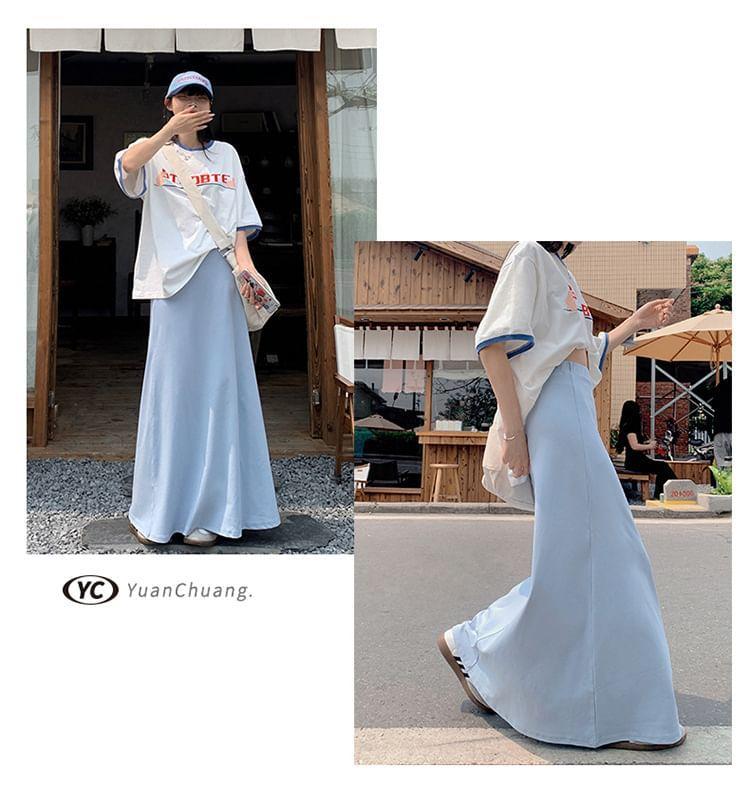 High Waist Plain Maxi A-Line Skirt Product Image