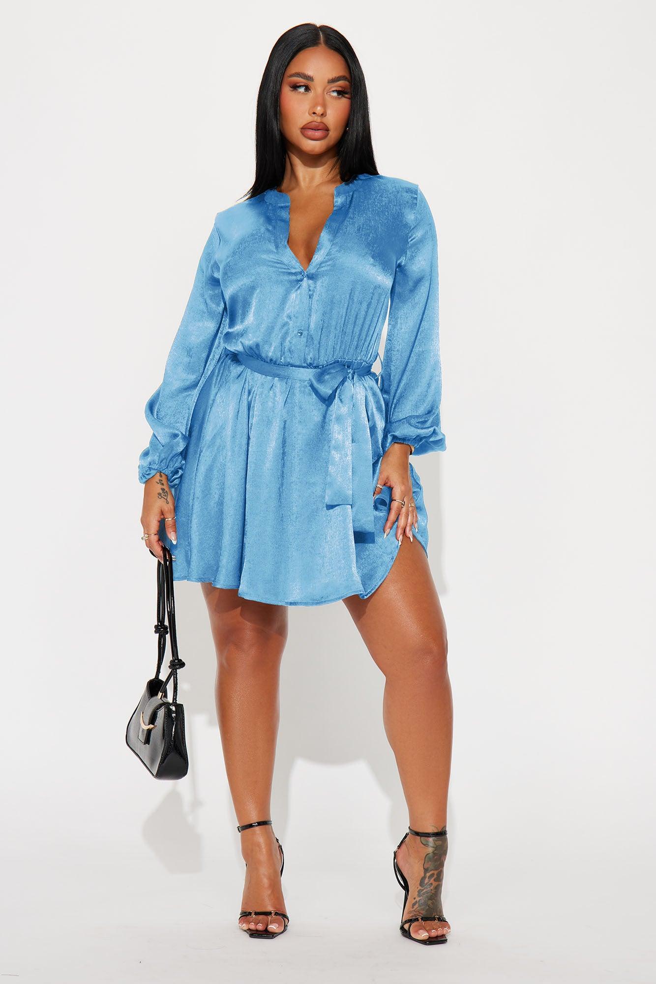 Boardroom Beauty Mini Shirt Dress - Blue Product Image