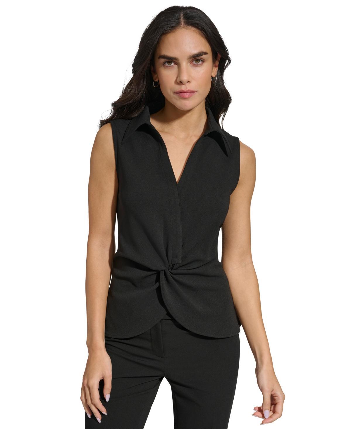 Calvin Klein Womens Collared Twist-Front Sleeveless Top Product Image