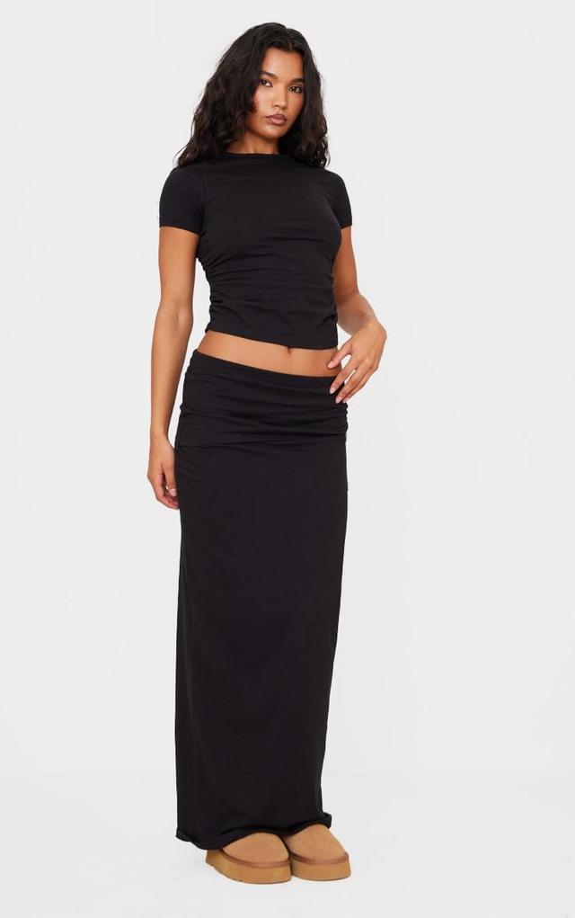 Black Foldover Cotton Maxi Skirt Product Image