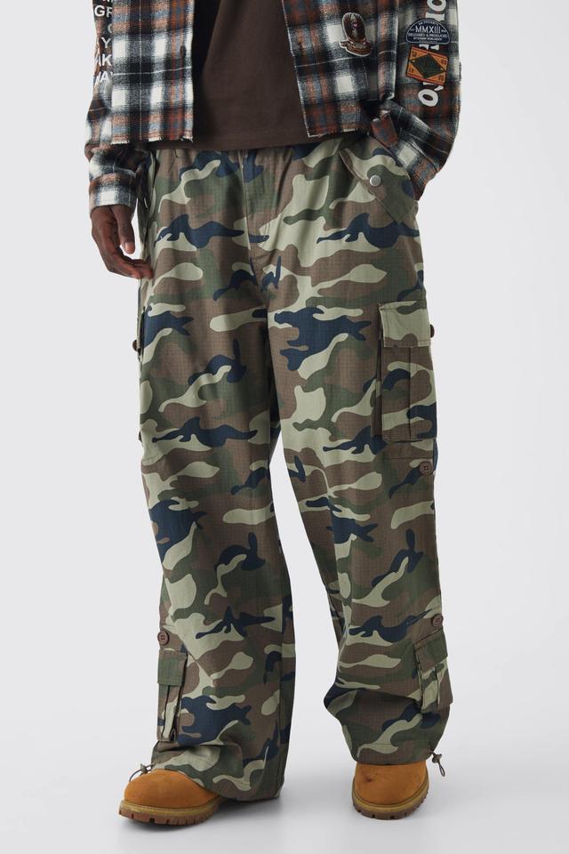 Ripstop Elasticated Waist Parachute Camo Cargo Pants | boohooMAN USA Product Image