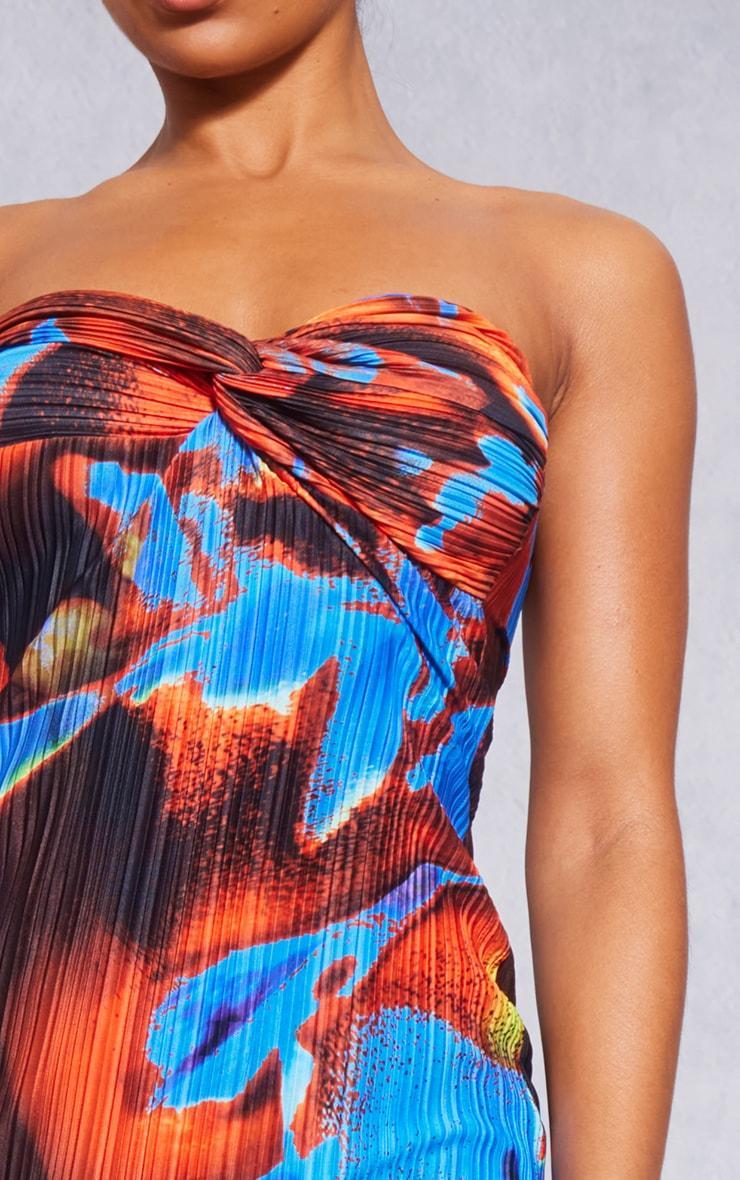 Blue Abstract Print Plisse Knot Bandeau Maxi Dress Product Image