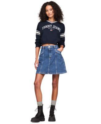 Tommy Jeans Womens Cropped Varsity Sweater A Line Denim Skirt Product Image