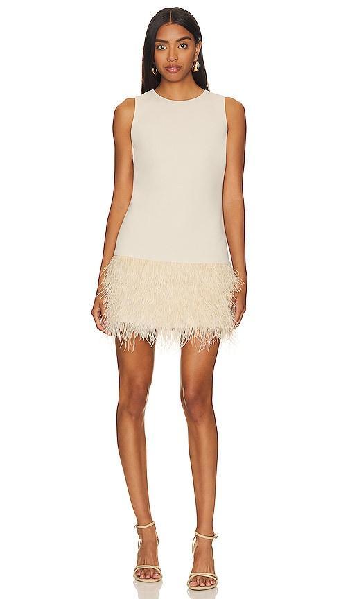 Alice + Olivia Coley Feather Dress in Cream. Product Image